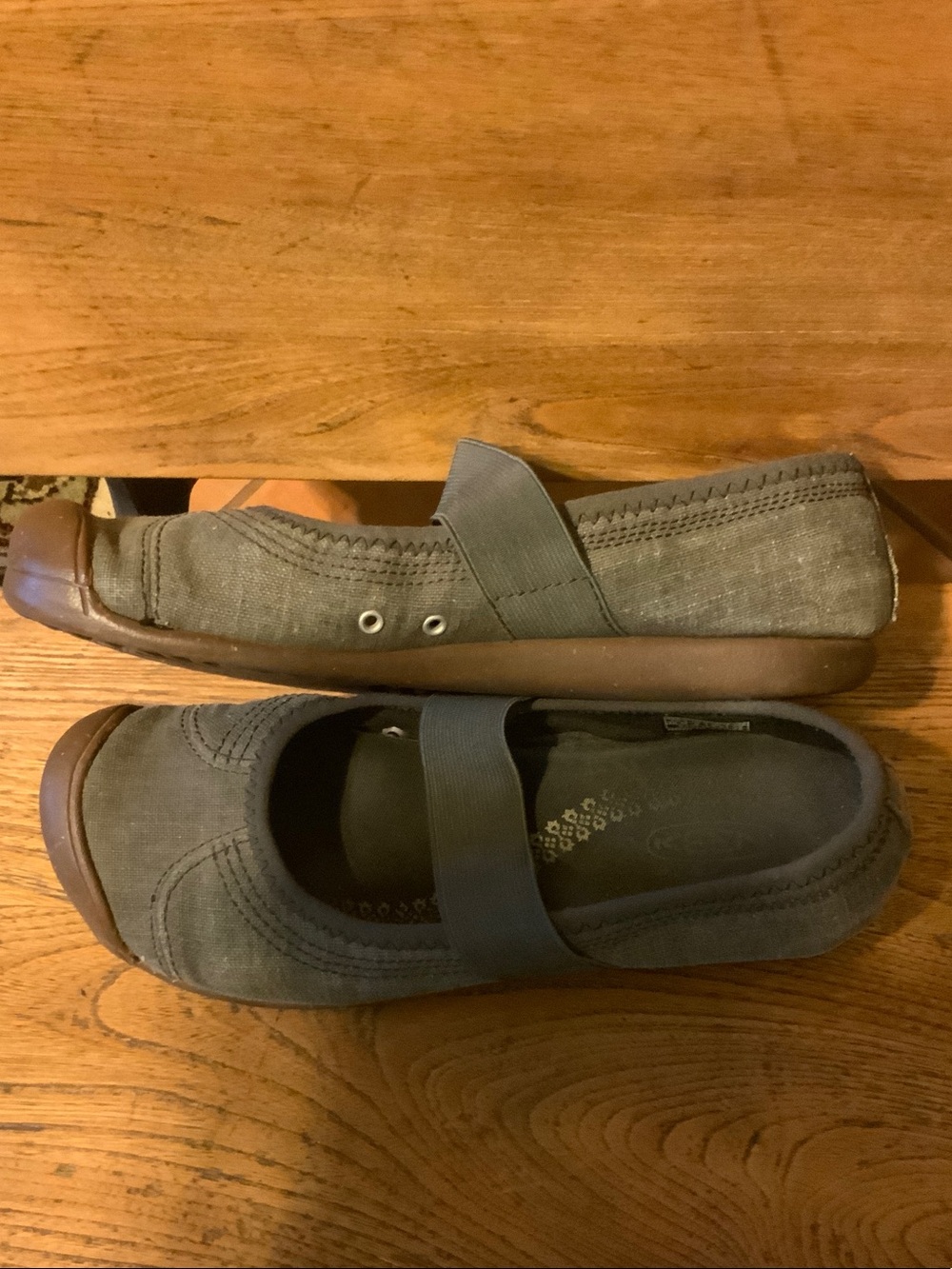 Keen Olive Green Canvas Mary Jane Shoes with Brown Toe - Picture 3 of 6